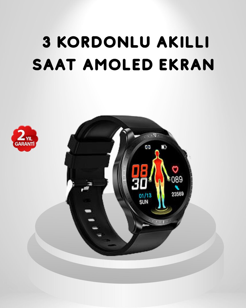 AMOLED Ekranlı Akıllı Saat – 3 Kordon Seçenekli Suya Dayanıklı Kalp Atış ve Uyku Takip Özellikli 1 AMOLED Ekranlı Akıllı Saat – 3 Kordon Seçenekli Suya Dayanıklı Kalp Atış ve Uyku Takip Özellikli