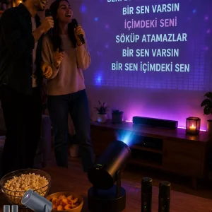 3ü 1 Arada Karaoke ve Projeksiyon Sistemi Çift Mikrofon Destekli