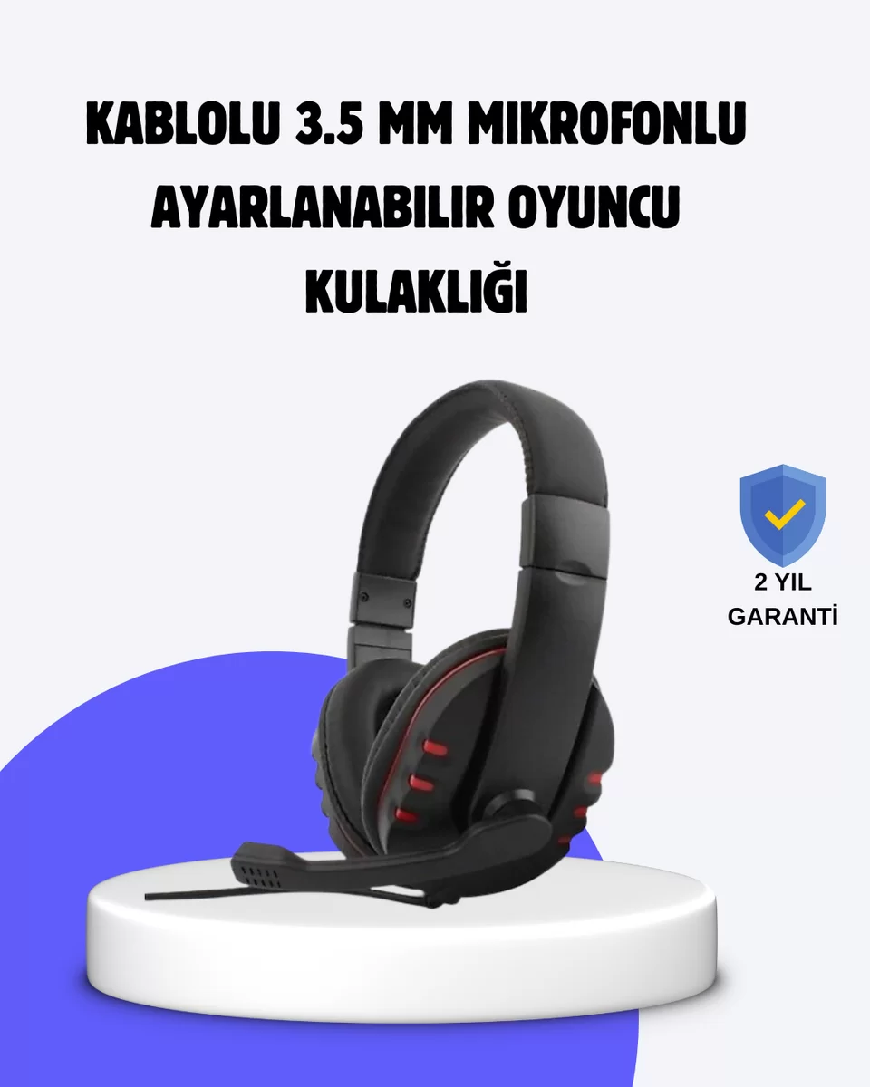 Kırmızı Kulaklık Mikrofonlu Ayarlanabilir Konforlu Tasarımlı