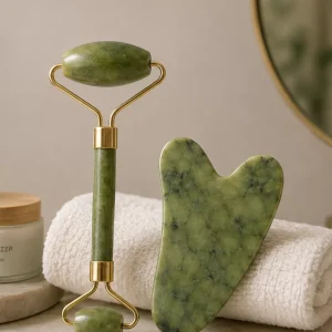Jade Roller ve Gua Sha Taşı Yüz Bakım Masaj Seti
