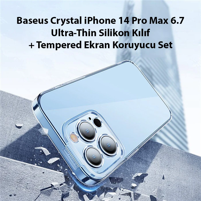 Baseus Crystal iPhone 14 Pro Max 6.7 Ultra-Thin Silikon Kılıf + Tempered Ekran Koruyucu Set-(5775) 2 Baseus Crystal iPhone 14 Pro Max 6.7 Ultra-Thin Silikon Kılıf + Tempered Ekran Koruyucu Set-(5775) - Görsel 2