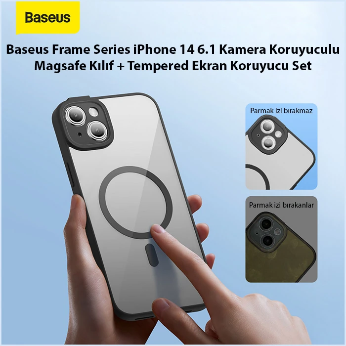 Baseus Frame Series iPhone 14 6.1 Kamera Koruyuculu Magsafe Kılıf + Tempered Ekran Koruyucu Set 3 Baseus Frame Series iPhone 14 6.1 Kamera Koruyuculu Magsafe Kılıf + Tempered Ekran Koruyucu Set - Görsel 3