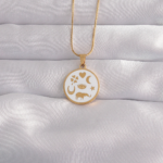 316L Çelik Gold Renk Beyaz Mineli Karışık Figürlü Tarot Kolye 5886