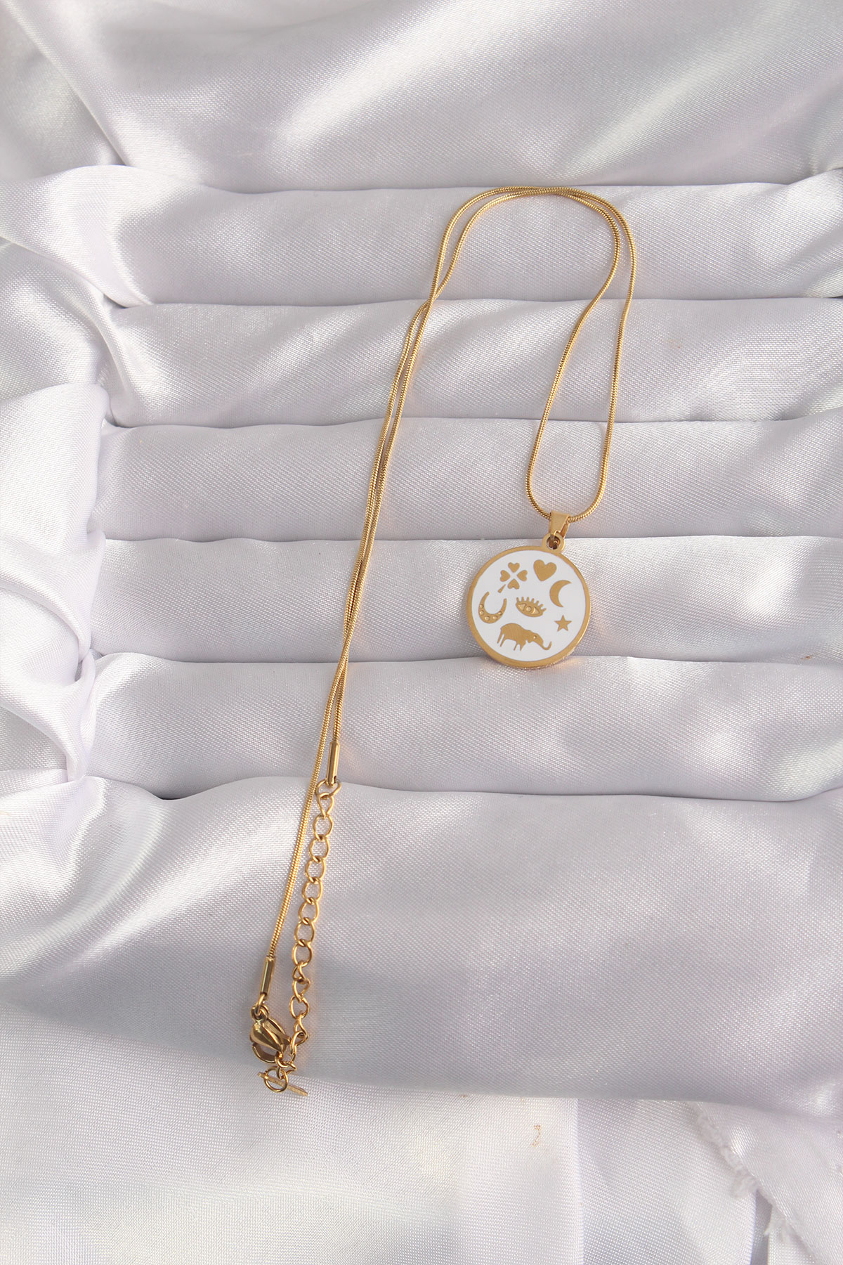 316L Çelik Gold Renk Beyaz Mineli Karışık Figürlü Tarot Kolye 5886 2 316L Çelik Gold Renk Beyaz Mineli Karışık Figürlü Tarot Kolye 5886 - Görsel 2