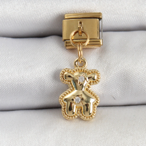 316L Çelik Sallantılı Zirkon Taşlı Ayıcık Model Gold Renk Nomination Charm 5886