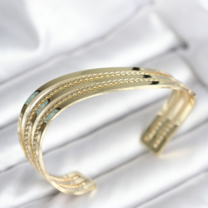 Eğik Şerit Model Gold Renk Pirinç Kadın Bileklik 5886