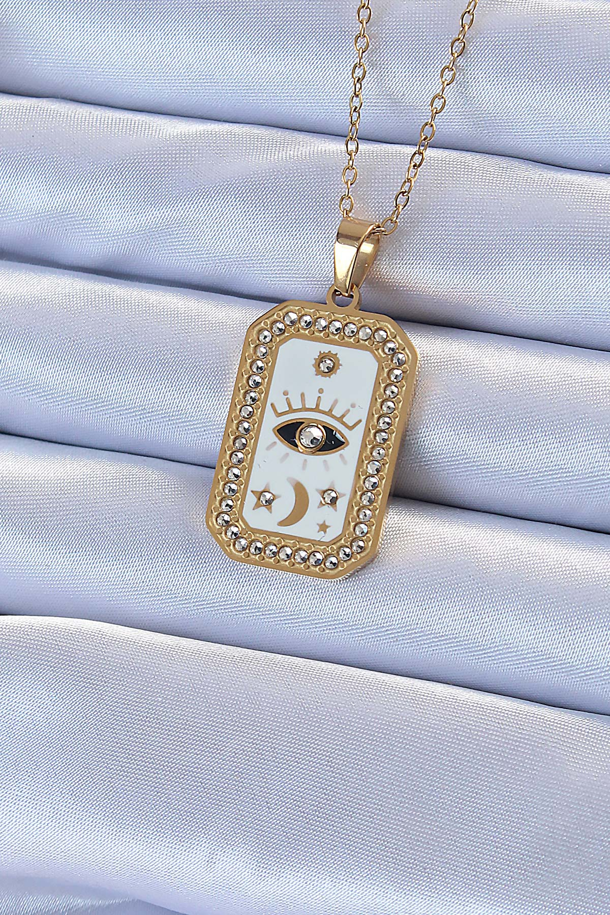 316L Çelik Zincir Altın Renk Mineli Zirkon Taşlı Göz Figür Tarot Kolye 5886 1 316L Çelik Zincir Altın Renk Mineli Zirkon Taşlı Göz Figür Tarot Kolye 5886