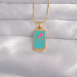 316L Çelik Gold Renk Mavi Mineli Tarot Kolye 5886