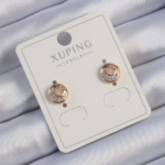 Xuping Rose Renk Zirkon Taşlı Yansımalı Oval Küpe 5886