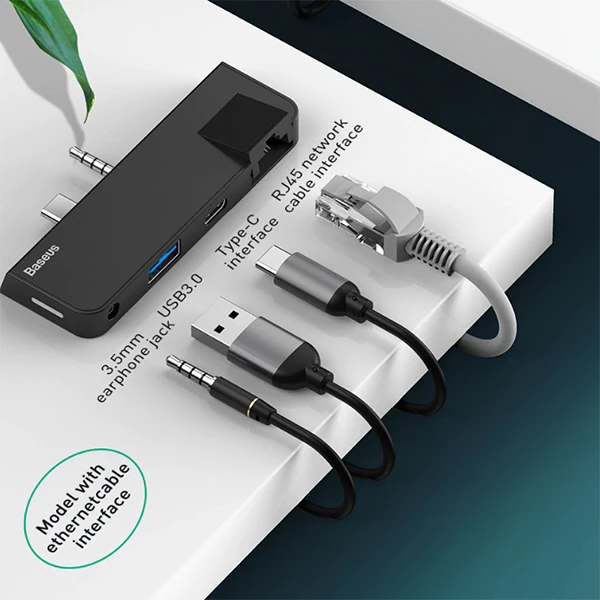 Baseus Multifunctional HUB Surface Go(Type-C+Audio to RJ45+USB3.0+Type-C(data)+Audio) 2 Baseus Multifunctional HUB Surface Go(Type-C+Audio to RJ45+USB3.0+Type-C(data)+Audio) - Görsel 2
