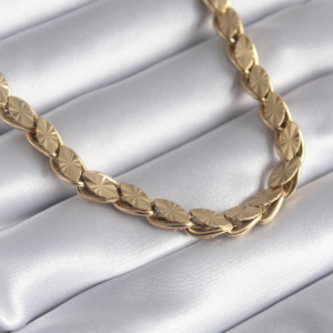 316L Çelik Gold Renk Lazer Kesim Arpa Zincir Model Kadın Kolye 5886
