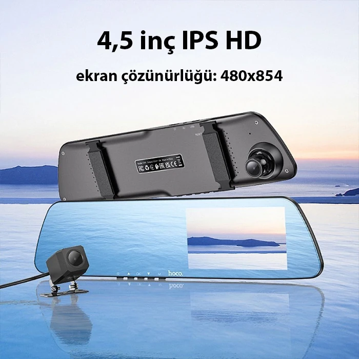 Hoco DV4 DVR Ön Ve Arka Sürüş Kaydedici 45 İnç LCD Dikiz Aynası Araç kamerası 2 Hoco DV4 DVR Ön Ve Arka Sürüş Kaydedici 45 İnç LCD Dikiz Aynası Araç kamerası - Görsel 2