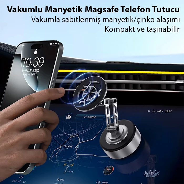 ALLY X91 Manyetik Vakumlu Araç Telefon Tutucu Ayna-Cam-Araba Magsafe Araç Tutucu-(5775) 2 ALLY X91 Manyetik Vakumlu Araç Telefon Tutucu Ayna-Cam-Araba Magsafe Araç Tutucu-(5775) - Görsel 2