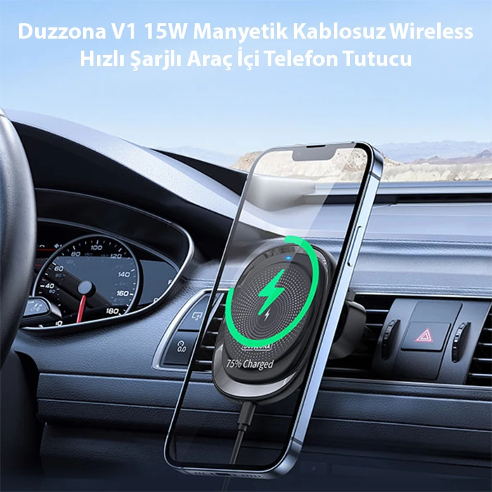 Duzzona V1 15W Manyetik Kablosuz Wireless Hızlı Şarjlı Araç İçi Telefon Tutucu 2 Duzzona V1 15W Manyetik Kablosuz Wireless Hızlı Şarjlı Araç İçi Telefon Tutucu - Görsel 2