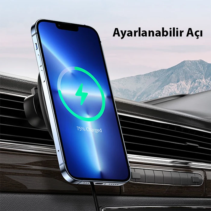Duzzona V1 15W Manyetik Kablosuz Wireless Hızlı Şarjlı Araç İçi Telefon Tutucu 4 Duzzona V1 15W Manyetik Kablosuz Wireless Hızlı Şarjlı Araç İçi Telefon Tutucu - Görsel 4