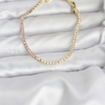 Pembe ve Beyaz Zirkon Taşlı Gold Renk Su Yolu Kadın Bileklik 5886