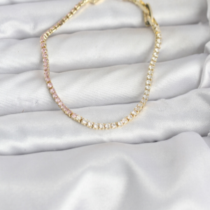 Pembe ve Beyaz Zirkon Taşlı Gold Renk Su Yolu Kadın Bileklik 5886