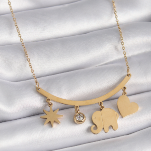 316L Çelik Gold Renk Fil Figür Zirkon Taş Detay Kadın Kolye 5886