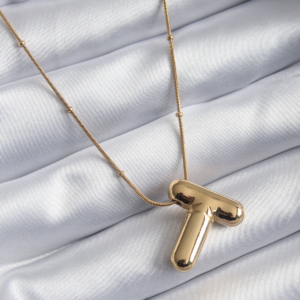 316L Çelik Gold Renk Bubble "T" Harf Model Kadın Kolye 5886