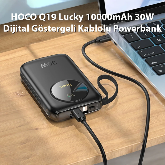 HOCO Q19 Lucky 10000mAh 30W Dijital Göstergeli Kablolu Powerbank-(5775) 4 HOCO Q19 Lucky 10000mAh 30W Dijital Göstergeli Kablolu Powerbank-(5775) - Görsel 4