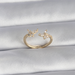 Haydiburaya 102 Pirinç Gold Renk Zirkon Taşlı Kelebek Model Kadın Yüzük 5886