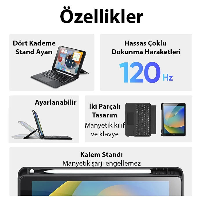 Dux Ducis iPad 7- 8-9 10.2 iPad Air3- iPad Pro 10.5(2017) DK Series Kablosuz Bluetooth Klavye 3 Dux Ducis iPad 7- 8-9 10.2 iPad Air3- iPad Pro 10.5(2017) DK Series Kablosuz Bluetooth Klavye - Görsel 3