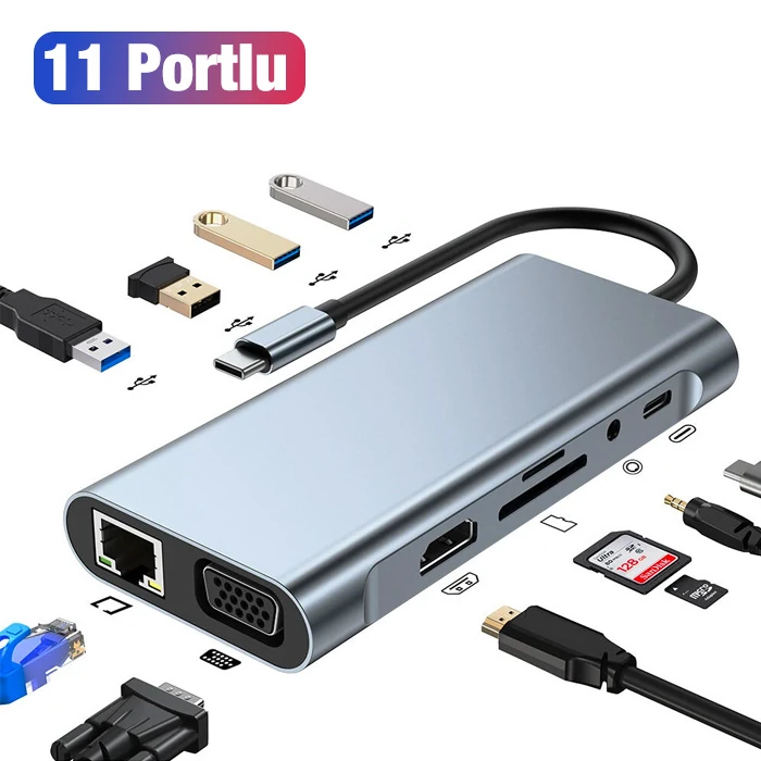 ALLY BYL-2110 11in1 Multifonksiyonlu Type-C Hub Adaptör Dönüştürücü 1 ALLY BYL-2110 11in1 Multifonksiyonlu Type-C Hub Adaptör Dönüştürücü