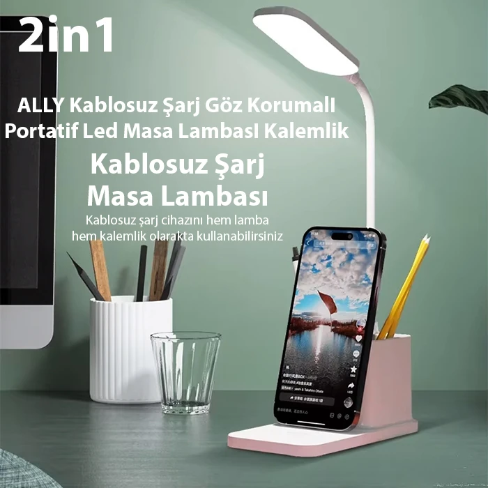 ALLY Kablosuz sarj Göz Korumali Portatif Led Masa Lambasi Kalemlik 2 ALLY Kablosuz sarj Göz Korumali Portatif Led Masa Lambasi Kalemlik - Görsel 2