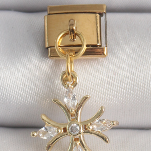 316L Çelik Gold Renk Sallantı Zirkon Taşlı Kar Tanesi Model Nomination Charm 5886