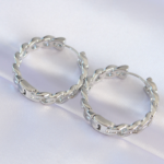 Pirinç Gümüş Renk Zincir Model Halka Küpe 5886