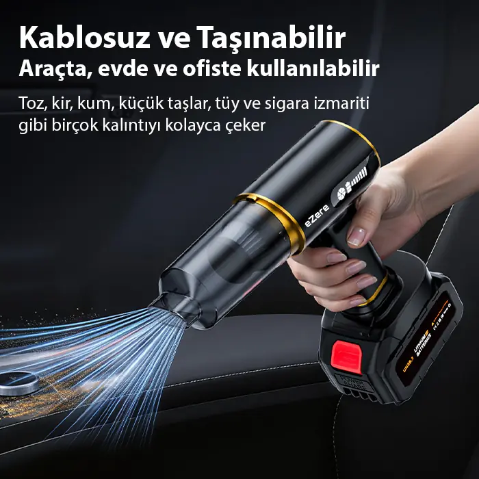 EZERE ST-6609C 20000pa Güçlü Dijital Göstergeli Vakumlu Kablosuz Üflemeli Araç Süpürgesi-(5775) 3 EZERE ST-6609C 20000pa Güçlü Dijital Göstergeli Vakumlu Kablosuz Üflemeli Araç Süpürgesi-(5775) - Görsel 3