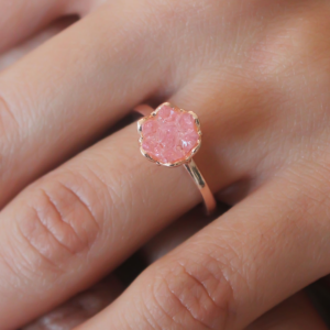 Pembe Lotus Çiçek Figür Gold Renk Kadın Yüzük 5886