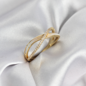 Zirkon Taşlı Sarmal Sedefli Gold Renk Kadın Yüzük 5886
