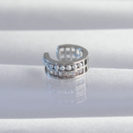 Pirinç Gümüş Renk İncili Baget Taşlı Earcuff Küpe 5886
