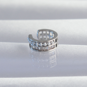 Pirinç Gümüş Renk İncili Baget Taşlı Earcuff Küpe 5886