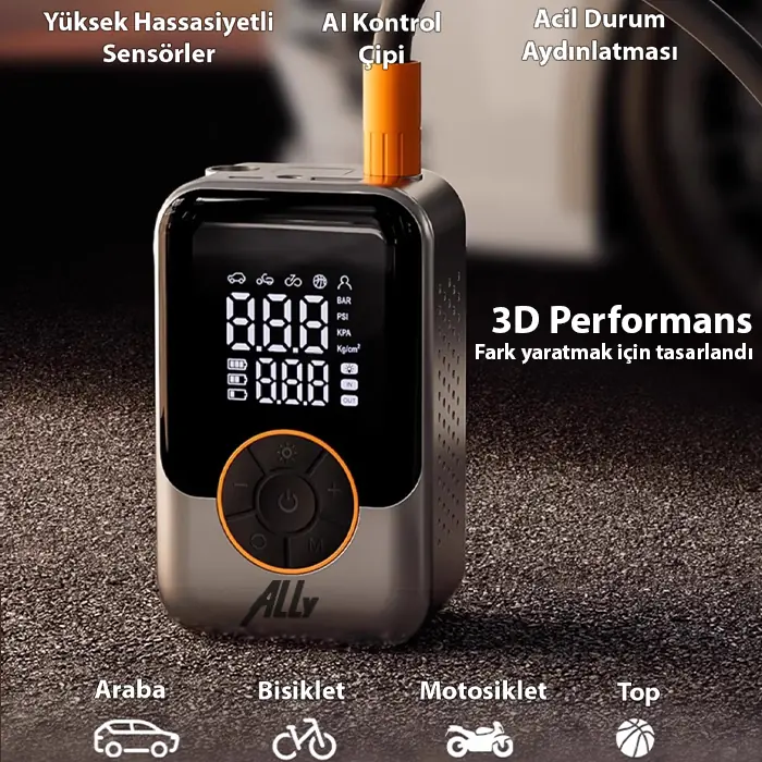 ALLY ST-221D Pro Akıllı Hava Kompresörü Araç kablosuz hava pompası-(5775) 4 ALLY ST-221D Pro Akıllı Hava Kompresörü Araç kablosuz hava pompası-(5775) - Görsel 4