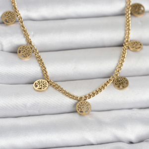 316L Çelik Gold Renk Yaşam Ağacı Model Kadın Kolye 5886