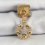 316L Çelik Sallantılı Zirkon Taşlı Kalp Detaylı Yıldz Model Gold Renk Nomination Charm 5886