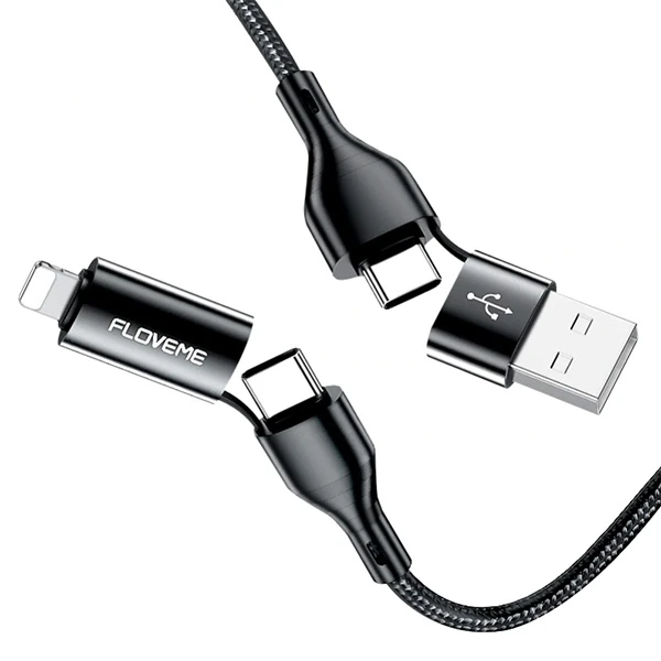 Floveme 4in1 USB To Type C -Type to Type Kablosu+iPhone Başlık USB 1M 1 Floveme 4in1 USB To Type C -Type to Type Kablosu+iPhone Başlık USB 1M