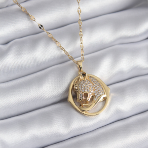 316L Çelik Gold Renk Zirkon Taşlı Jaguar Model Kadın Kolye 5886