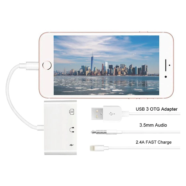 3in1 İPhone-İPAD lightning To Kulakılık ve Usb Kamera Okuyucu Otg 2 3in1 İPhone-İPAD lightning To Kulakılık ve Usb Kamera Okuyucu Otg - Görsel 2