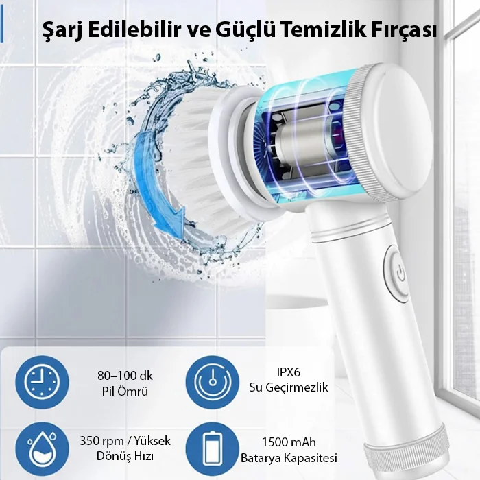 ALLY Magic Brush 5in1 Fırça Başlıklı Şarjlı Temizleme Fırçası Banyo/Fayans/Zemin Temizleyici-(5775) 2 ALLY Magic Brush 5in1 Fırça Başlıklı Şarjlı Temizleme Fırçası Banyo/Fayans/Zemin Temizleyici-(5775) - Görsel 2
