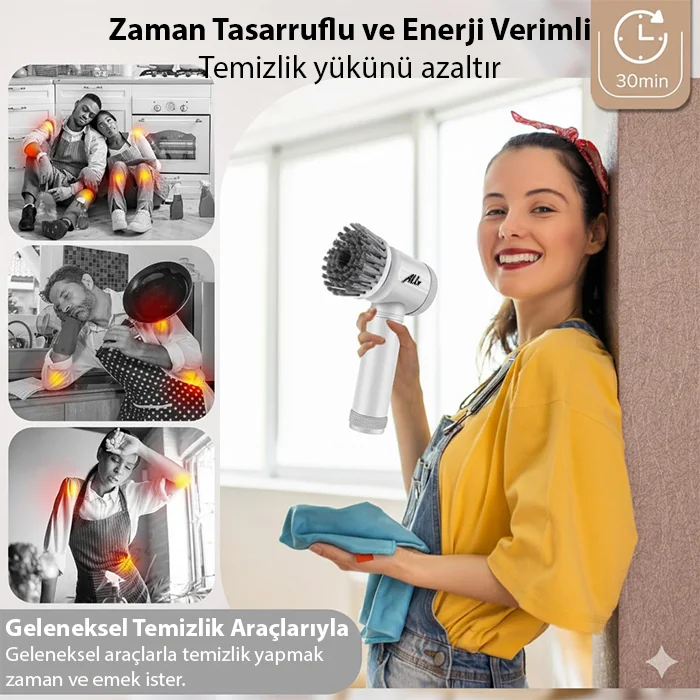 ALLY Magic Brush 5in1 Fırça Başlıklı Şarjlı Temizleme Fırçası Banyo/Fayans/Zemin Temizleyici-(5775) 4 ALLY Magic Brush 5in1 Fırça Başlıklı Şarjlı Temizleme Fırçası Banyo/Fayans/Zemin Temizleyici-(5775) - Görsel 4