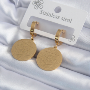 316L Çelik Gold Renk Pentagram Yıldızı İşleme Model Kadın Küpe 5886