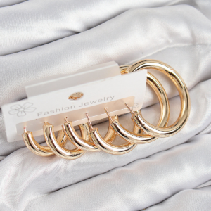 Pirinç Halka Model Gold Renk Kadın Set Küpe 5886