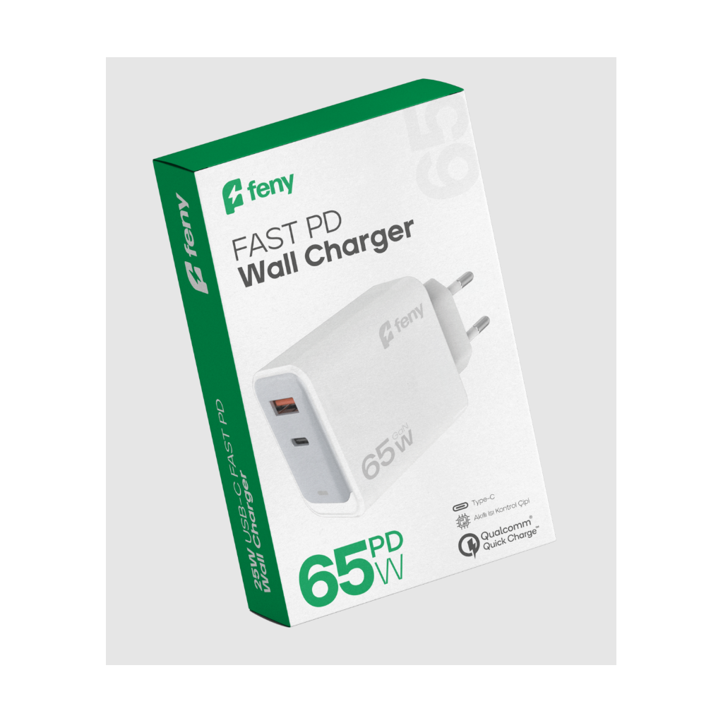 FENY FN-C65, 65W, USB+Type-C, Akıllı Isı Kontrol Chip, Qualcomm Quick Charge 3.0, ŞARJ Adaptörü(1923) 1 FENY FN-C65, 65W, USB+Type-C, Akıllı Isı Kontrol Chip, Qualcomm Quick Charge 3.0, ŞARJ Adaptörü(1923)
