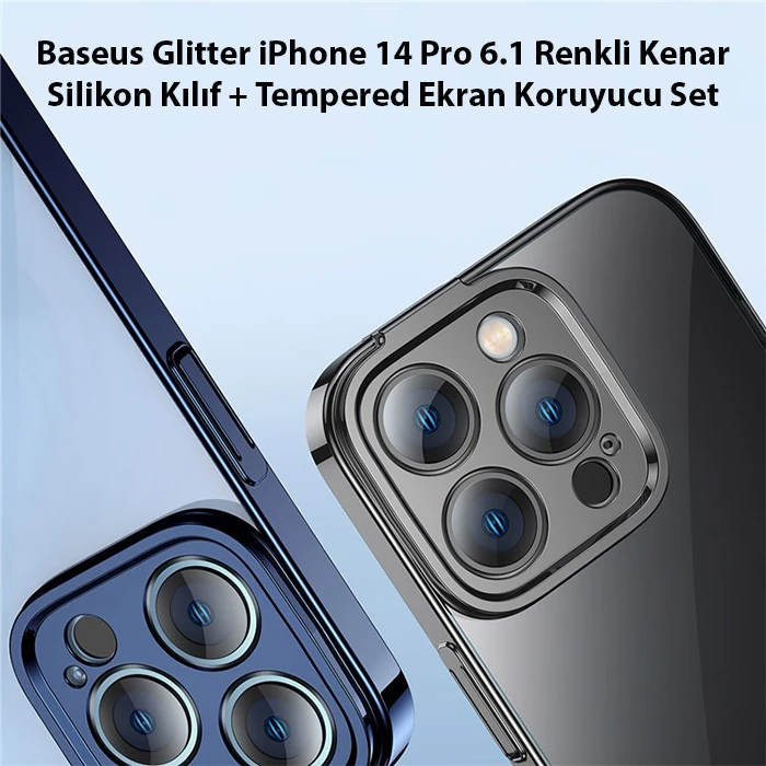 Baseus Glitter iPhone 14 Pro 6.1 Renkli Kenar Silikon Kılıf + Tempered Ekran Koruyucu Set 3 Baseus Glitter iPhone 14 Pro 6.1 Renkli Kenar Silikon Kılıf + Tempered Ekran Koruyucu Set - Görsel 3