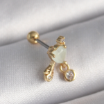 316L Çelik Gold Renk Beyaz Mineli Kalp Sallantı Zirkon Taşlı Tragus Piercing 5886