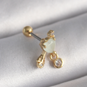 316L Çelik Gold Renk Beyaz Mineli Kalp Sallantı Zirkon Taşlı Tragus Piercing 5886