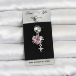 316L Cerrahi Çelik Pembe Zirkon Taşlı Model Göbek Piercing 5886